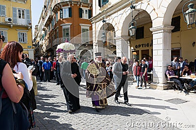 CORFU, GREECE - APRIL 6, 2018: The epitaph processions of Good Friday in Corfu. Every church organize a litany Editorial Stock Photo